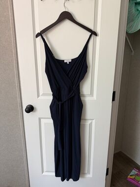 Gilli Navy Wrap Jumpsuit with Tie Waist